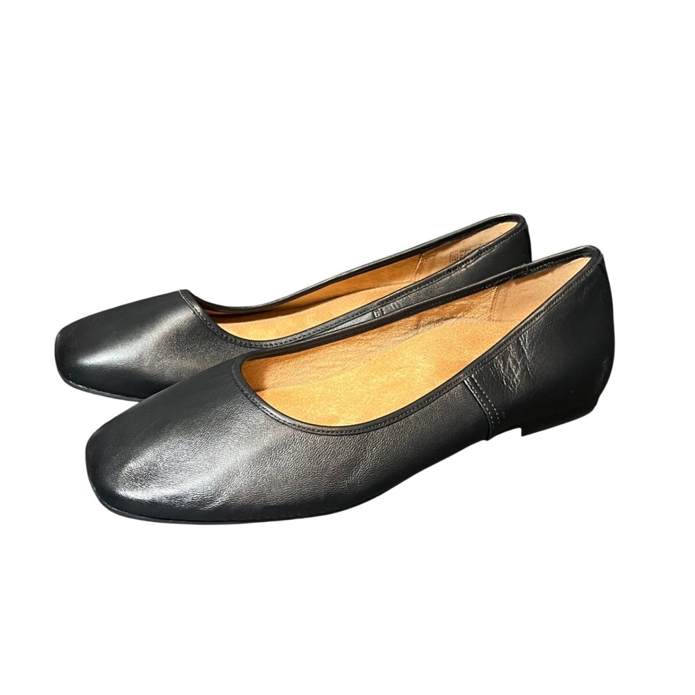 Vionic Orinda Ballet Flats Womens 10 WIDE Black Leather Square Toe Orthotic